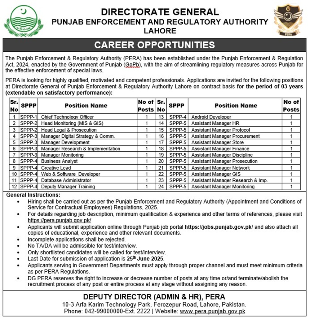 PERA Career Opportunities Join Punjab's Regulatory Authority